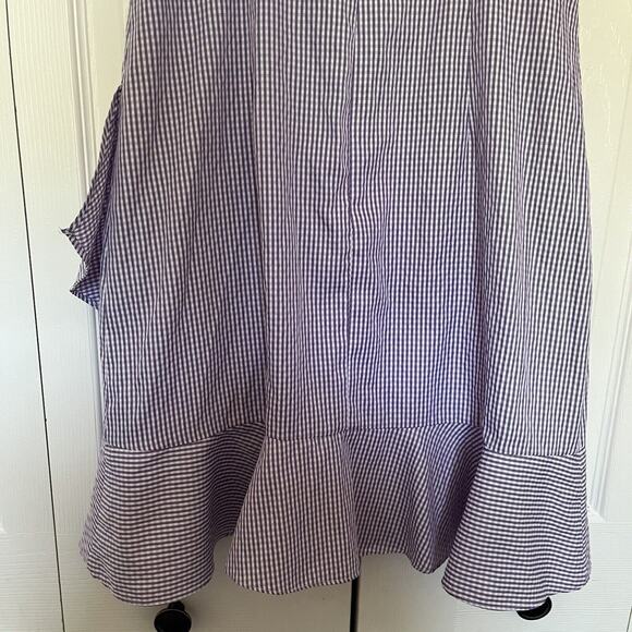 Women’s Donna Morgan Purple Blue Gingham Ruffle Off The Shoulder Dress Size 6 - Picture 9 of 9